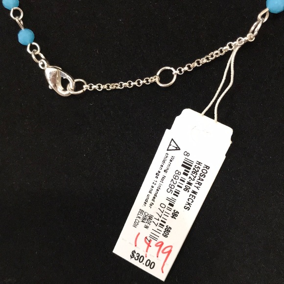 NEW DIRECTIONS ROSARY SILVER TONE BLUE BEADS NECKLACE - Picture 4 of 4